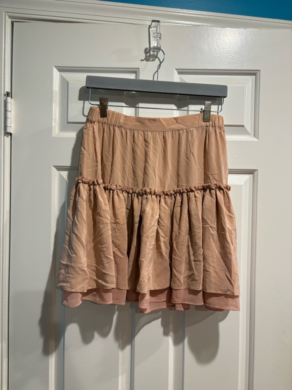 Allsaints mini ruffled silk skirt ballet pink sz M peasant tiered